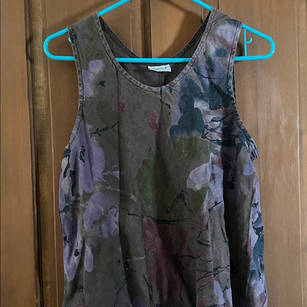 habitat artist pure linen bohemian floral sleeveless tunic pullover blouse top